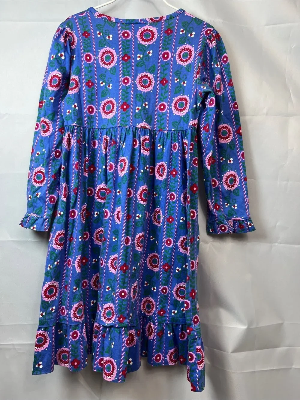 Hanna Andersson blue and pink floral long sleeve ruffle hem dress size 5 (110)